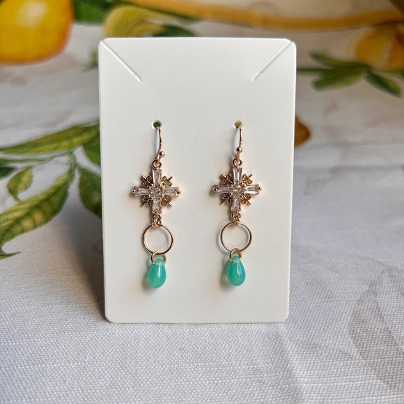 Czech Glass Quirky Vibrant Neon Chalcedony Hoop Cross Casual Earrings 25$